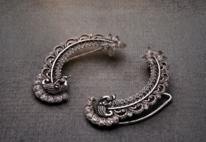 Elegant Oxidized Silver Peacock Ear Cuffs
