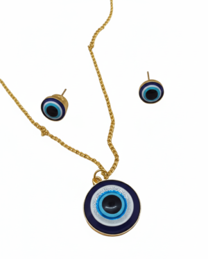 Paridhan Creation Gold-Toned Evil Eye Necklace and Stud Earrings Set